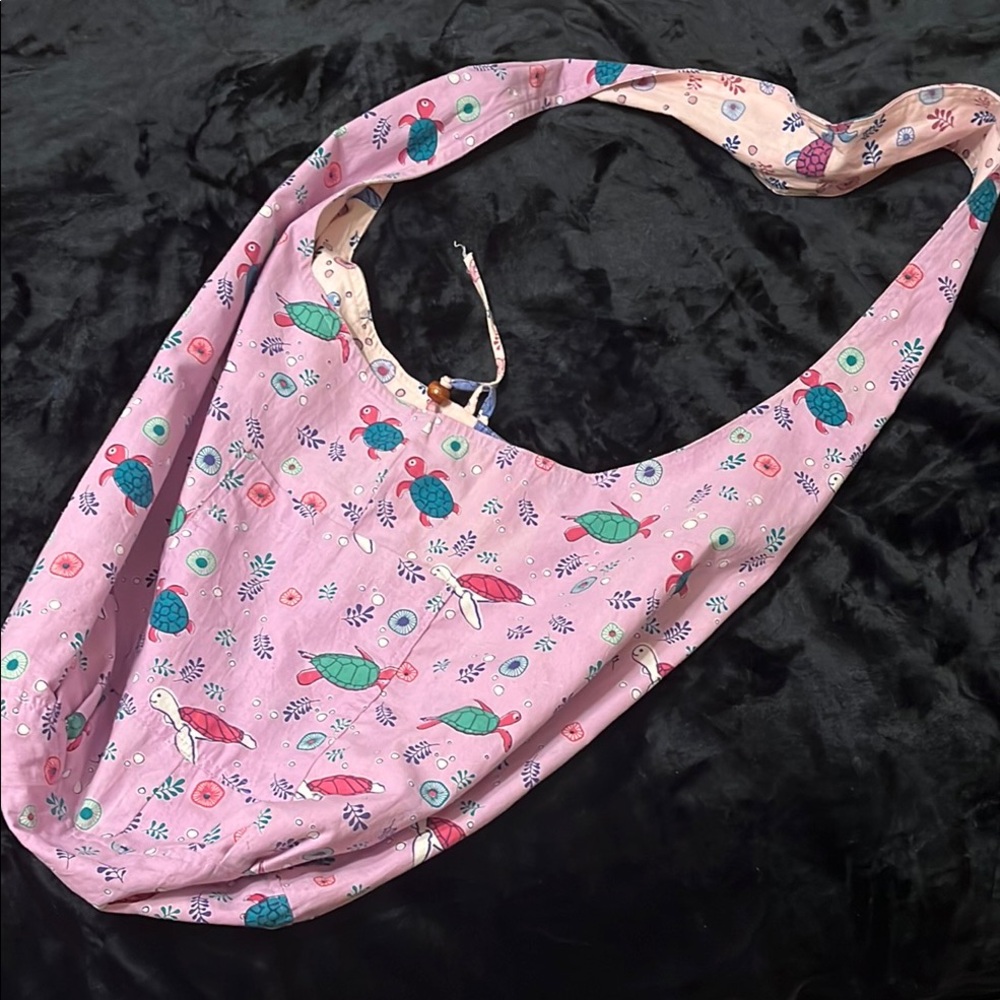 Pink Turtle Patterned Reversible Sling Bag